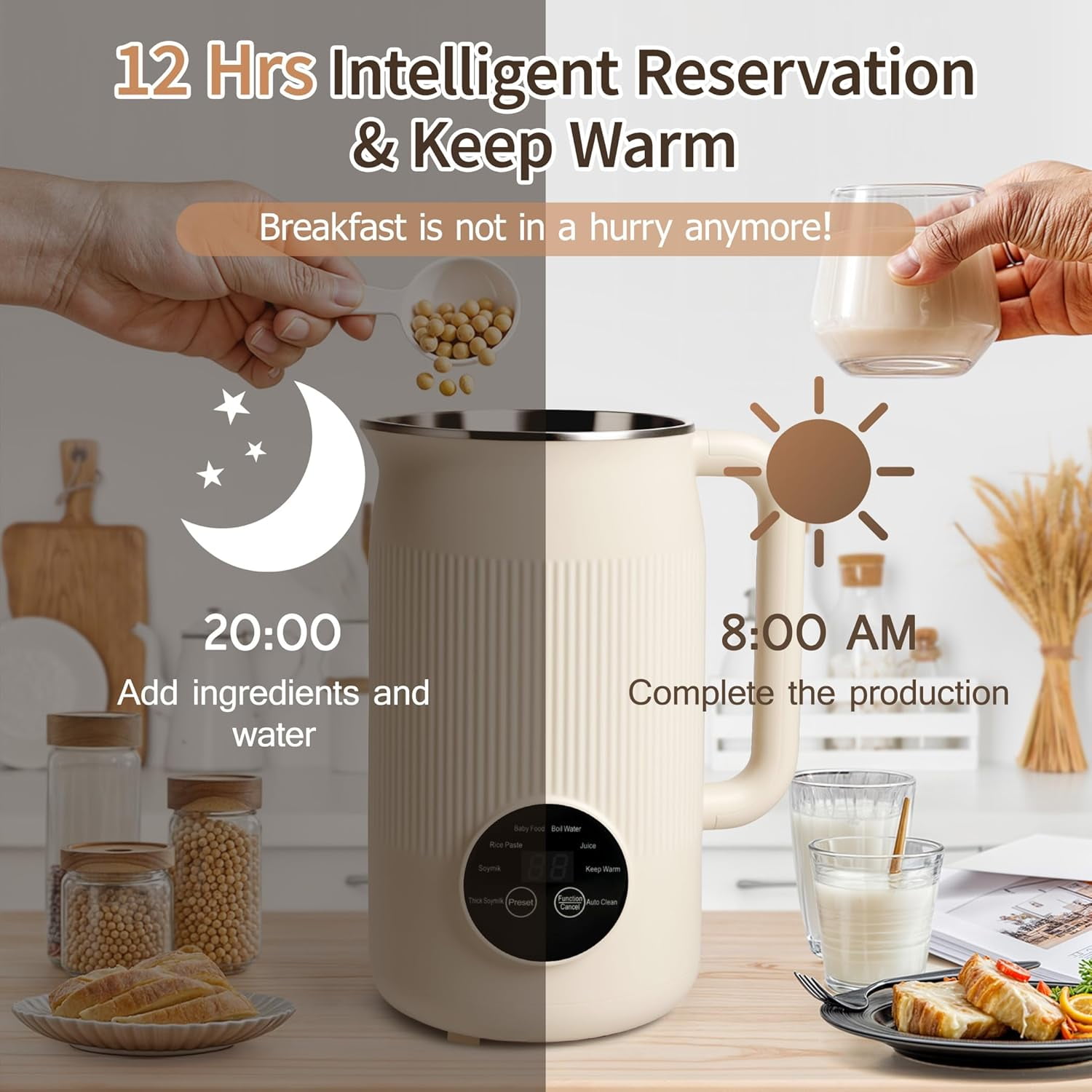 Taotique 8 in 1 Nut Milk Maker Blender, 40oz Homemade Almond, Oat, Soy, Coconut, Plant-Based and Non-Dairy Beverages with Self-Cleaning, Soybean Blender Machine with Delay Setting, Keep Warm, Boiling