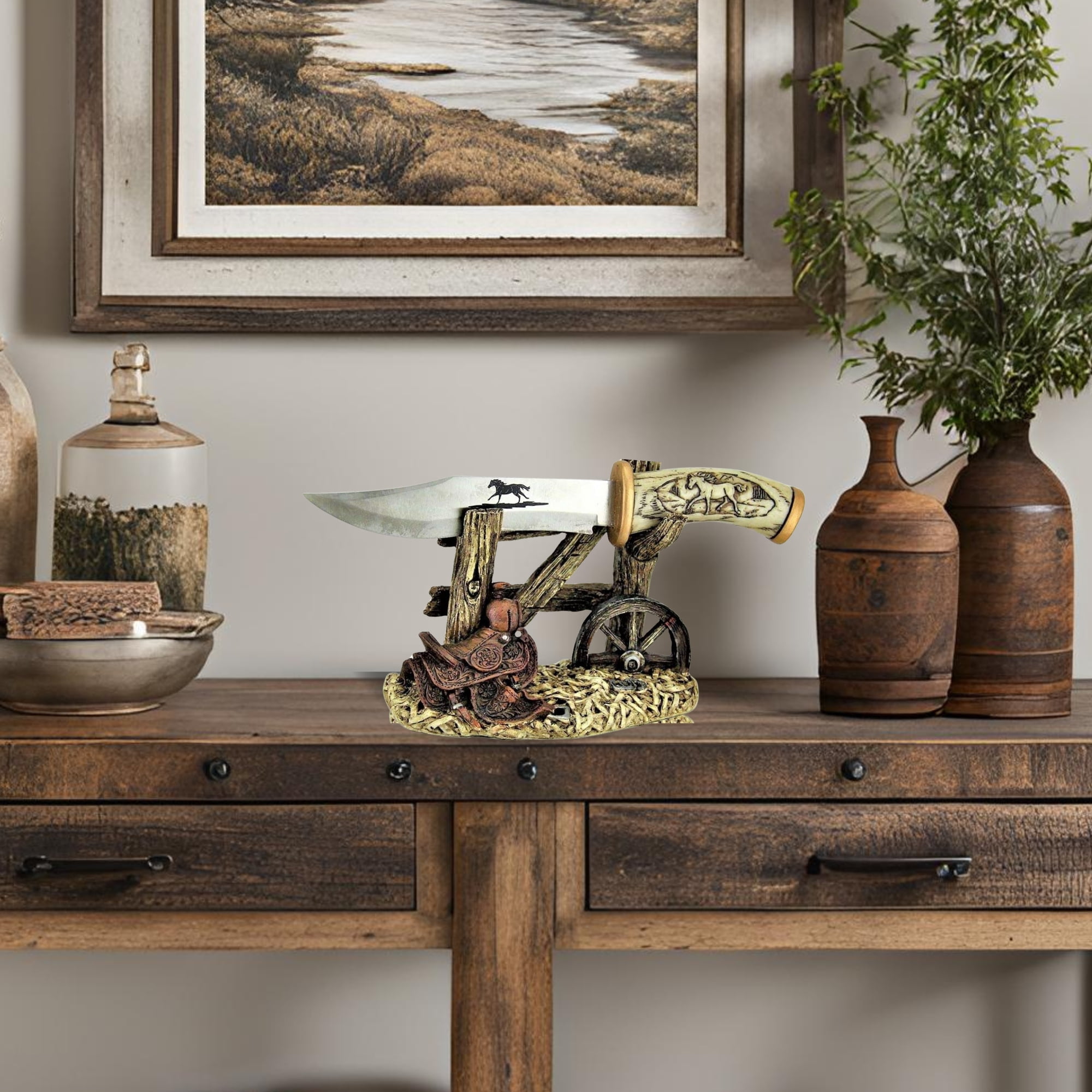 Hunting Blade Knife with Western Style Horse Decorative Stand - Gift for Hunters