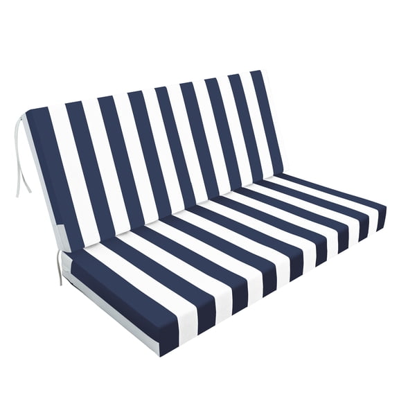 Outdoor Deep Seat Cushions for Patio Furniture, Waterproof Replacement Patio Chair Cushions, Double seat-blue/white stripe(1xseat 2Xback cushion)