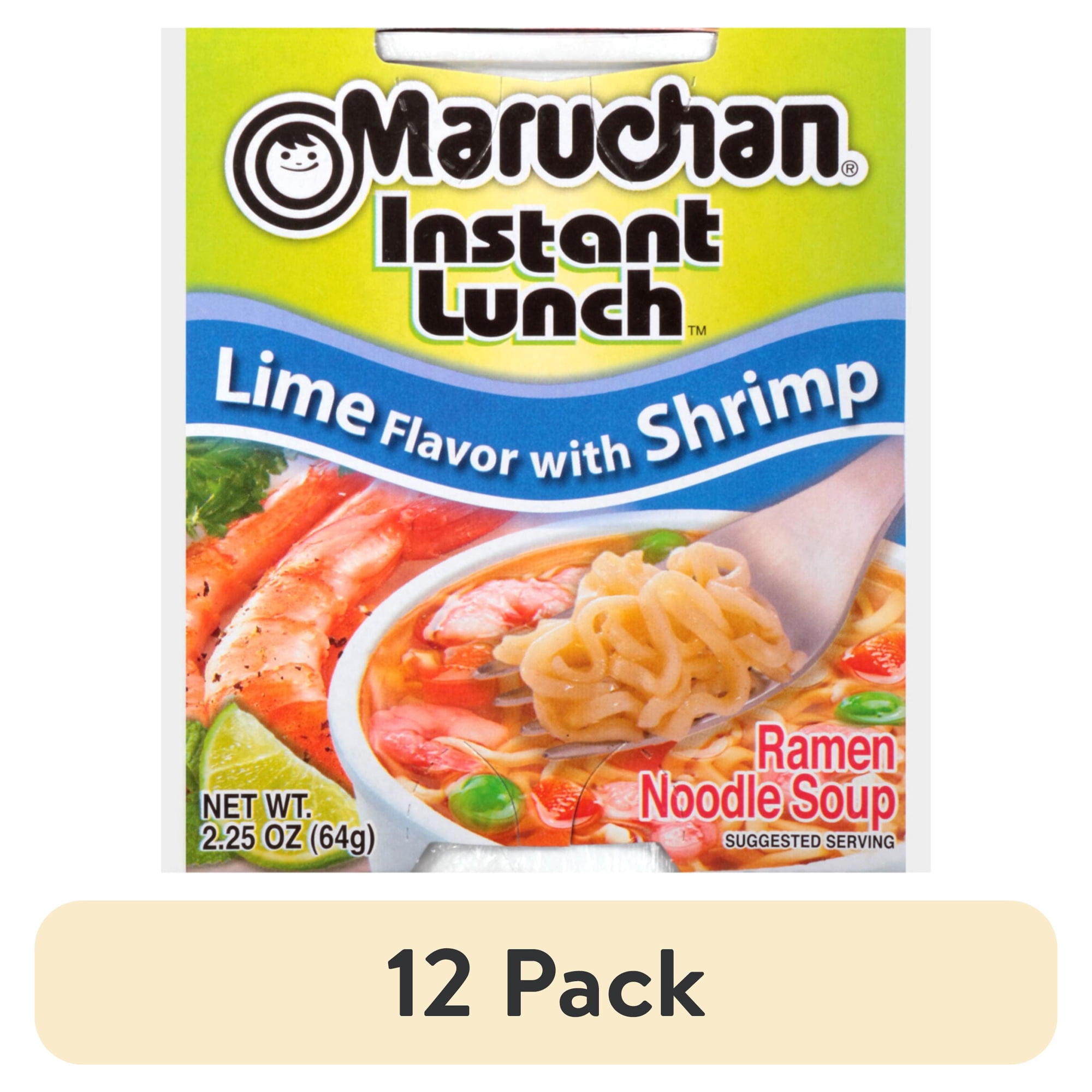 (12 pack) Maruchan Instant Lunch Ramen Noodles, Lime Flavor with Shrimp, 2.25 oz Cup
