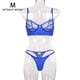 thumbnail image 1 of Conjunto de ropa interior sexy para mujer, pestañas de malla, sujetador de encaje, ropa interior, regalo, azul real, M Methold XX000055-11, 1 of 7