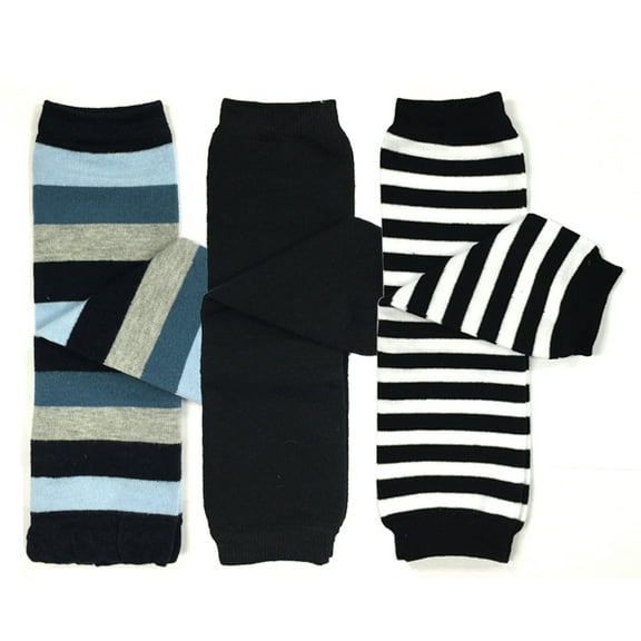 Wrapables® 3 Pair Baby and Toddler Leg Warmers, Blue and Black Stripes