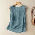 thumbnail image 3 of cocolona Linen Tank Tops for Women Summer Sleeveless Crew Neck Floral Embroidered Shirts Casual Loose Blouses, 3 of 7