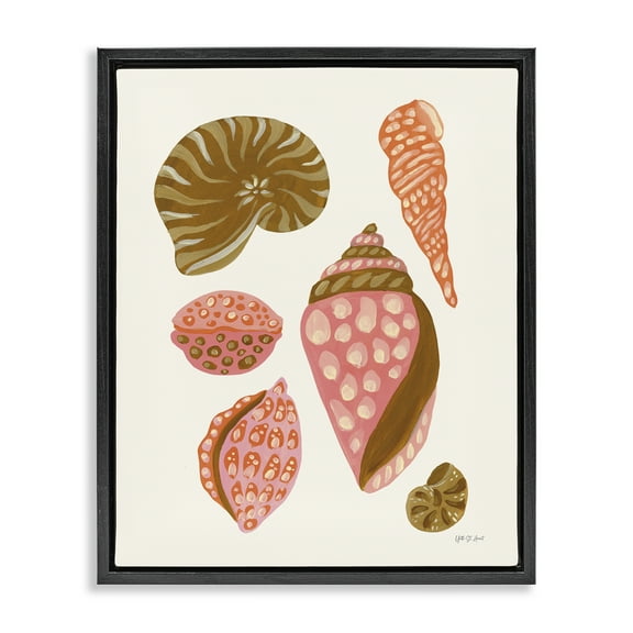 Stupell Industries Tropical Shell Collection Nautical & Beach Painting Black Floater Framed Canvas Art Print Wall Art, 17 x 21