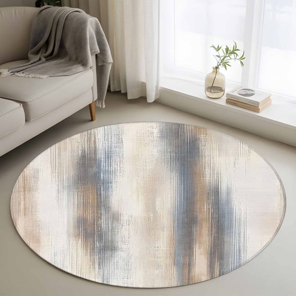 Beige Gray Round Area Rug 3.3 FT, Non Slip Small Entryway Kitchen Mat, Abstract Grunge Mottled Neutral Texture Washable Soft Circular Rug Non-Shedding Door Mat for Bathroom Playroom Kids Room