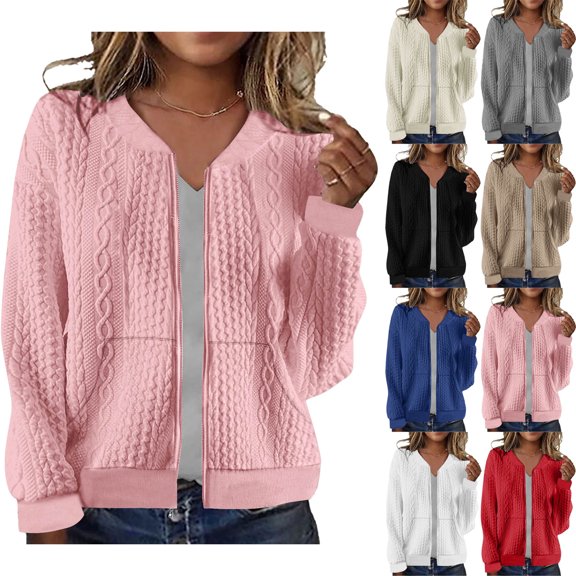 Zefriona Women's Zip Up Hoodie Sweatshirts Plus Size Long Sleeve Full Zip Sweatshirt with Pockets Fall Winter Jacket Pink Size XL