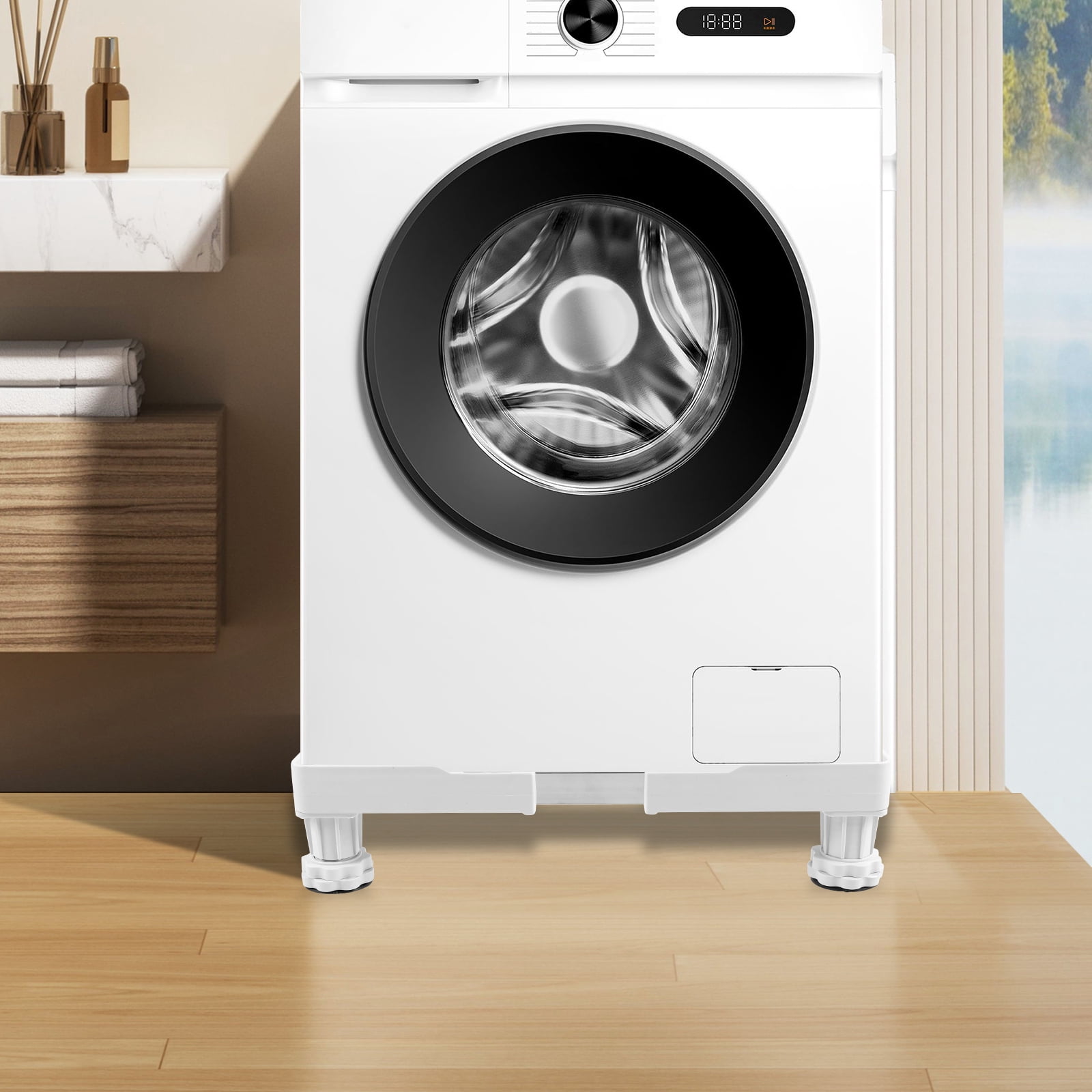 Mini Fridge Stand Adjustable Washer and Dryer Pedestal Lower Noise Washing Machine Stand with Anti Vibration Pads Heavy Duty Refrigerator Stand with 4 Strong Feet for Home Appliance