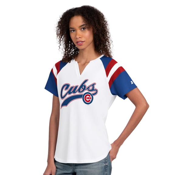 Women's Starter White Chicago Cubs Game On Notch Neck Raglan T-Shirt