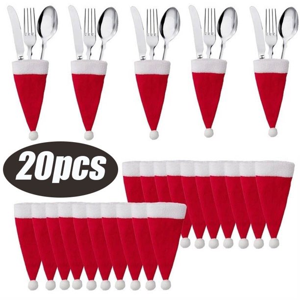 Bolsa de vajilla navideña para decoración navideña, soporte para sombrero de Navidad, tenedor, cuchillo, bolsa de cubiertos, adorno navideño, 2023