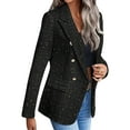 thumbnail image 4 of Women Woolen Coat Suit Jackets Fashion Plaid Open Front Notch Lapel Business Casual Work Office Blazer Trench Coat Dark Gray Large, 4 of 6