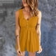 thumbnail image 4 of Gibobby Mono Ajustado de Verano Mono corto informal de verano para mujer, mono liso con escote redondo y botones, camiseta sin mangas, monos con bolsillos(Amarillo， XXL), 4 of 5