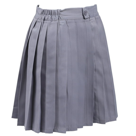 LULULION Solid Color High Waist Pleat Skirt Grey Spandex 1Set