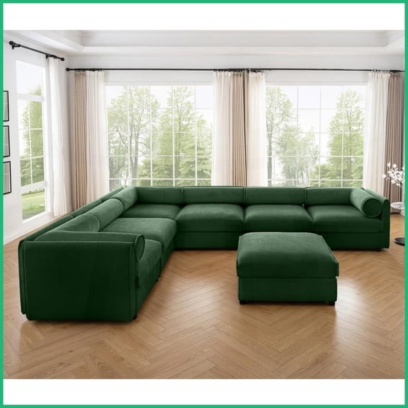 Modern 6-Seat Chenille Modular Sectional Sofa with Storage - Cylindrical Support for Living Room, Green