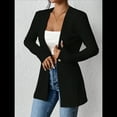 thumbnail image 4 of Chaqueta de Traje Informal de Oficina para Mujer, de Larga, con un Botón y Abertura Frontal, con Diseño de Gofre Negro M, 4 of 7