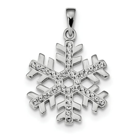 Rhodium Snowflake Pendant - 925 Sterling Silver Rhodium Plated Stellux Crystal Snowflake (23x28mm) Pendant / Charm