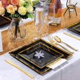 thumbnail image 4 of 125Pieces Black Square Plastic Plates with Gold Rim Gold Disposable Silverware - New Years Plates include 25Pcs Dinner Plates,25Pcs Dessert Plates,25 Forks, 25 Knives, 25 Spoons, 4 of 16