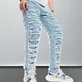 thumbnail image 2 of QHFBli Mens Baggy Jeans Male Solid Color Ripped Jeans Casual Small Foot Denim Trousers, 2 of 8