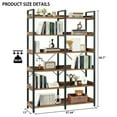 thumbnail image 7 of 6-Tier Industrial Bookshelf, 67" Wooden Vintage Storage Rack with Open Shelves, Freestanding Double Wide Metal Frame Bookcase for Storage and Display for Home Office, Bedroom, Rustic Brown, 7 of 7