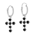 thumbnail image 3 of Black Sparkling Faithful Cross Cubic Zirconia .925 Sterling Silver Mini Hoop Earrings, 3 of 5