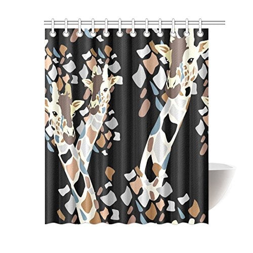 ARTJIA Funny Animal Shower Curtain, Cute Giraffes Black ...