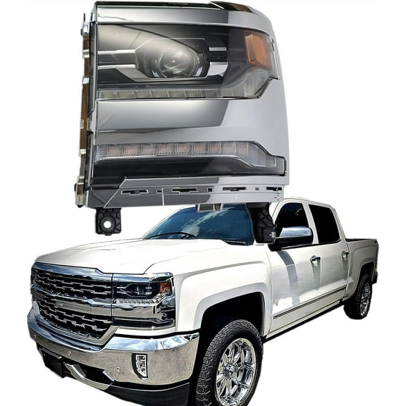 labwork For Silverado 1500 2016-2018 Left Side LED Chrome Headlights Bezel Headlamp LH