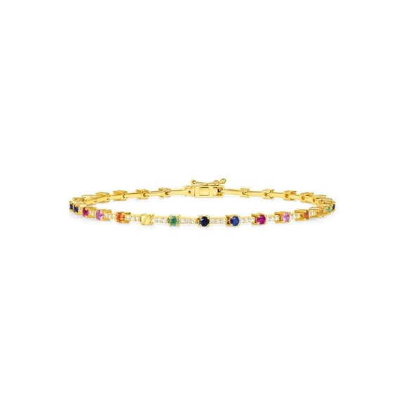Rainbow Sapphire And CZ Diamond Segment Tennis Bracelet 14K gold plated, rainbow sapphire tennis bracelet | Rainbow ombre tennis bracelet By pinkcityshopstore