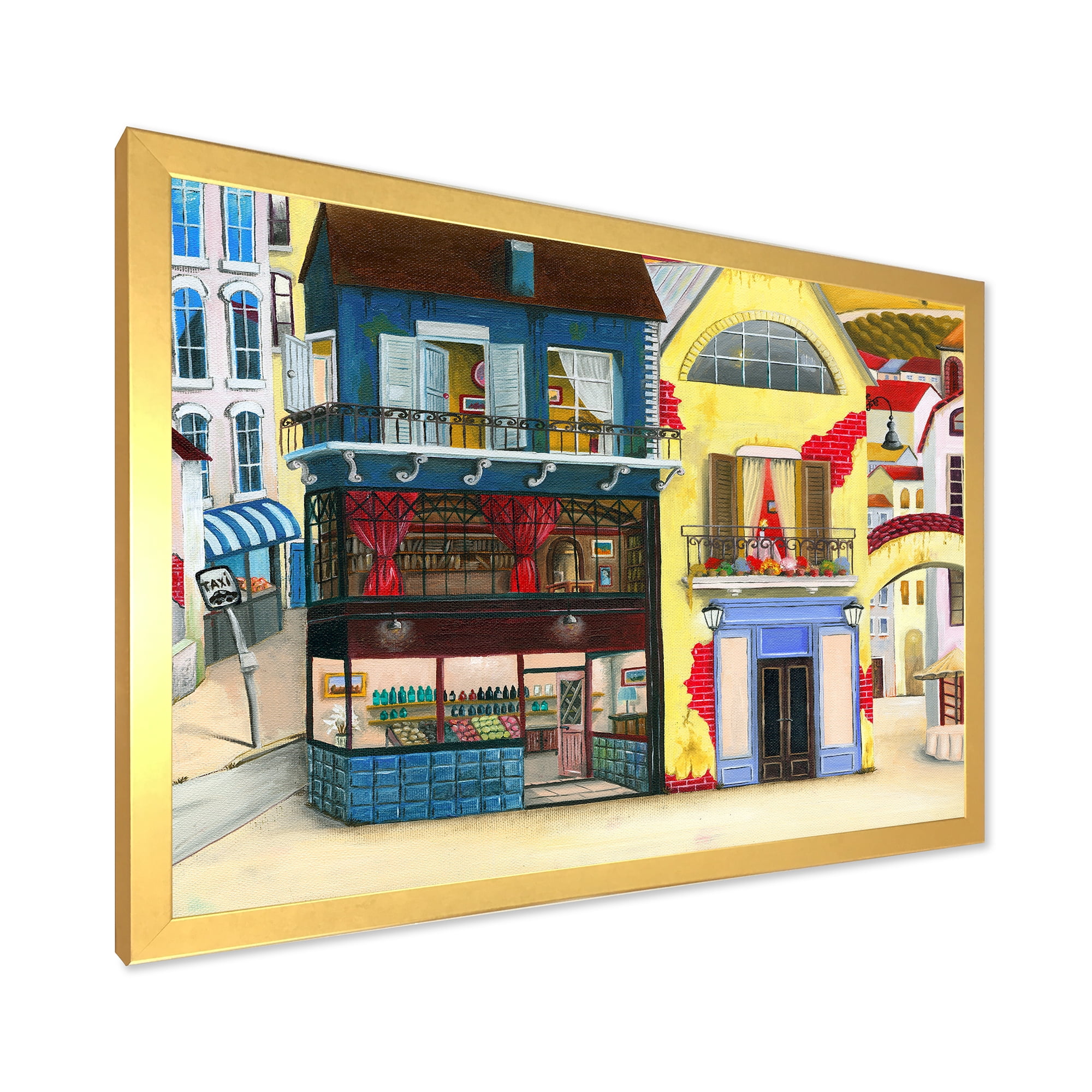 Designart 'The Colorful Facade of The Buildings In A Cozy Streets' French Country Framed Art Print