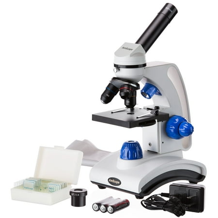 AmScope 40X-1000X Dual Light Glass Lens Metal Frame Student Microscope + Slide Kit