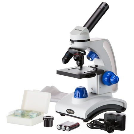Microscope Lens Paper AmScope 40X-1000X Dual Light Glass Lens Metal Frame Student Microscope + Slide Kit New ()