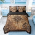 thumbnail image 3 of Manfei Vintage Leather Nautical Compass Map Twin Bedding Sets for Kids Boys and Girls, Coastal Sailing Print Bedding Comforter Set, Black Reversible 7-Piece, 3 of 6