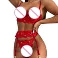 thumbnail image 4 of Conjunto de lencería con bordado de encaje con tiras y bralette de color sólido sexy para mujer Fridja nalpqowj10456, 4 of 9