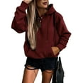 thumbnail image 3 of Daznico Women Casual Half Buttons Sweatshirt Hooded Strap Long Sleeve Loose Top Drawstring Hoodies with Pocket,Women's Hoodies & Sweatshirts--S, 3 of 6
