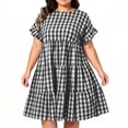 thumbnail image 5 of CALAFEBILA Sun Dresses for Women Casual Beach Lattern Short Sleeve O-neck Plaid Midi Sun Dress Swing Long Womens Dresses, 5 of 9