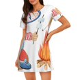 thumbnail image 1 of Fotbe Gnome Camping Bata de Dormir para Mujer con Estampado, Camisón de Algodón de Manga Corta, Ropa de Dormir Casual, 1 of 6