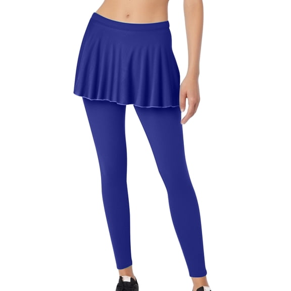 SROBPTY Womens Fall Pants, Yoga Leggings for Women, Women Plus Size Solid Fake Two-piece Skirt Sports Bottom Pants Blue M