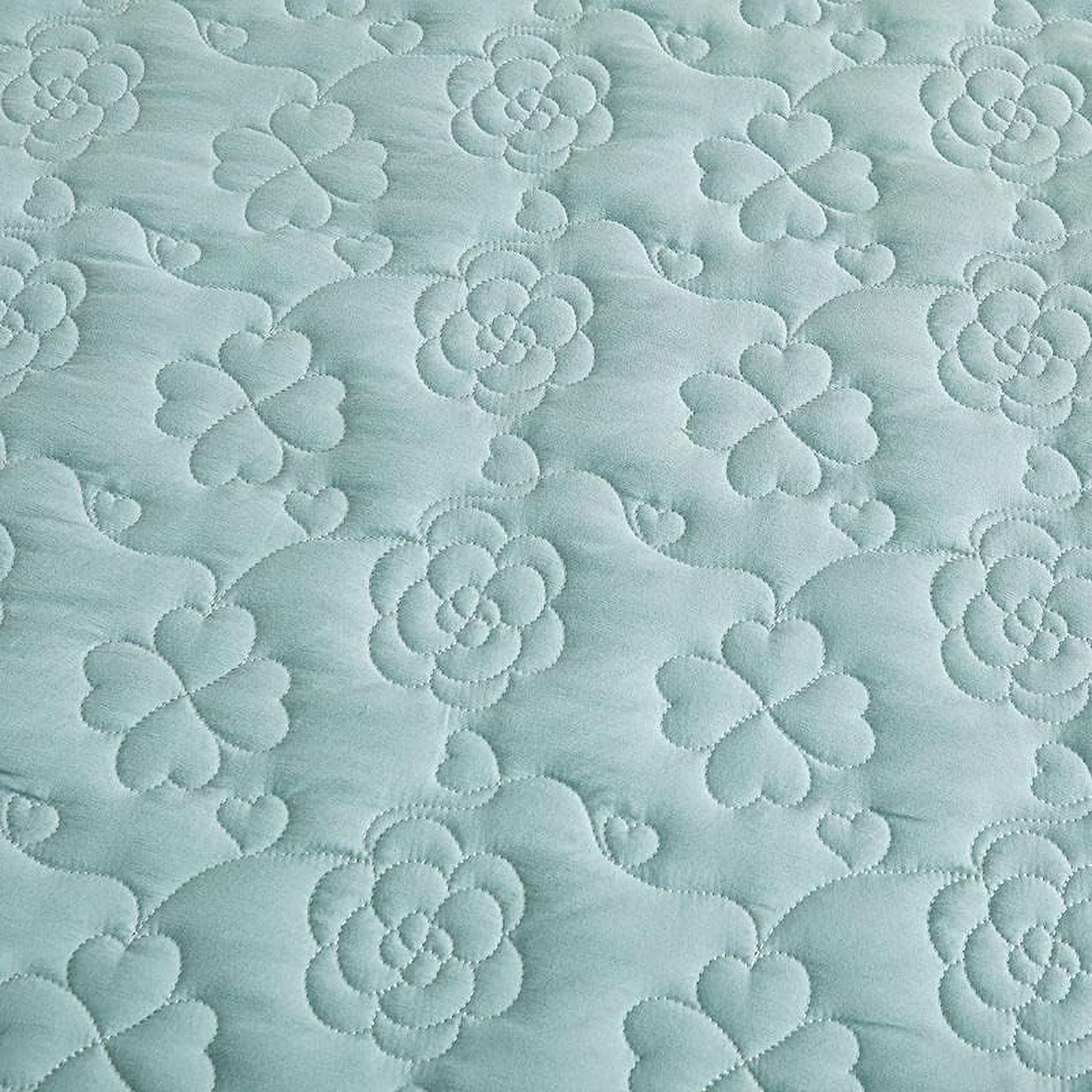 Flower Pattern Quilted Brocade Cotton Bedspread with Lace Ruffled Bed Skirt, Queen Size, Light Turquoise
