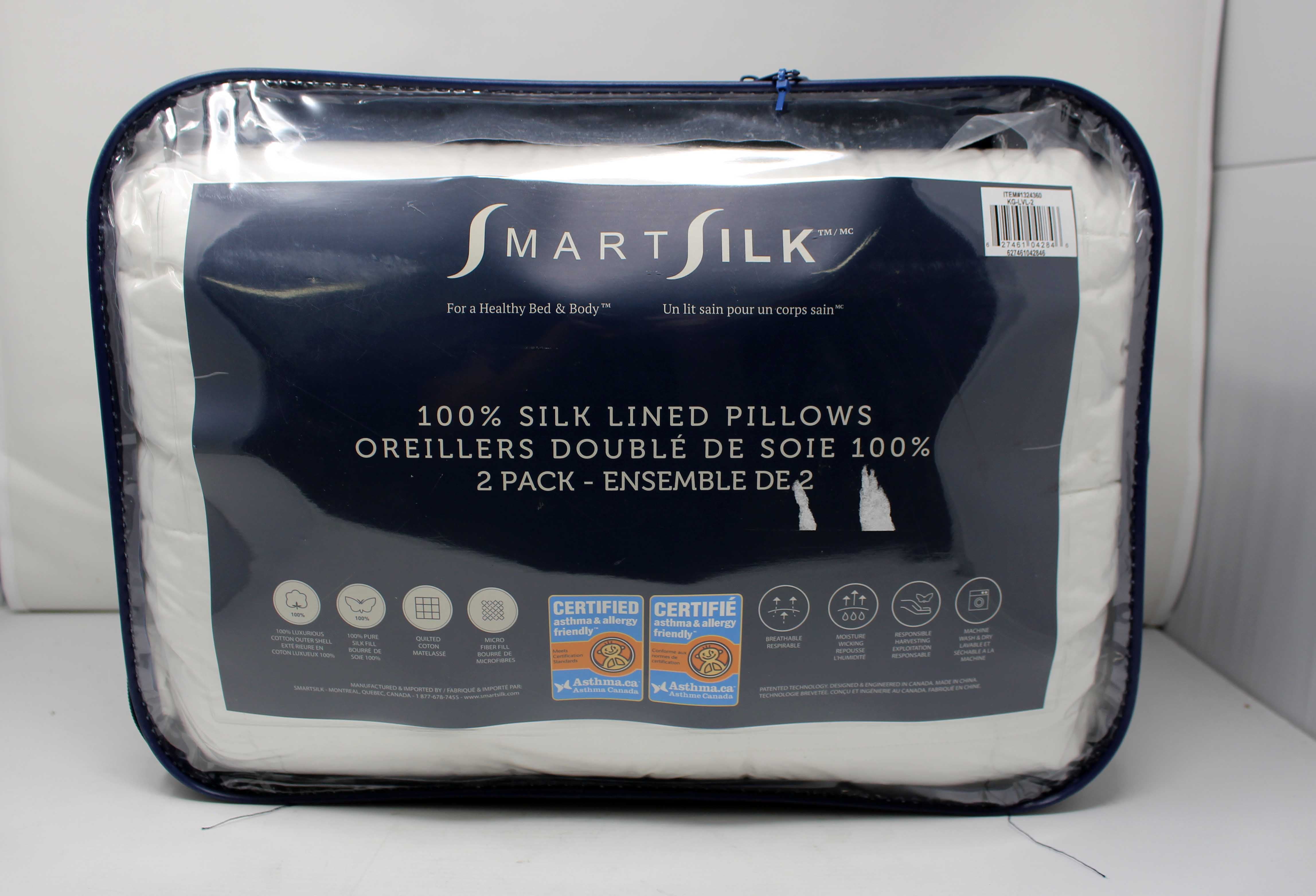 NEW! Smart Silk Luxury Bed Collection 100% Silk Lined Pillow STANDARD Level 3 