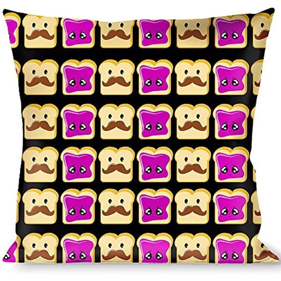 Buckle-Down Throw Pillow - Peanut Butter w Mustache & Jelly