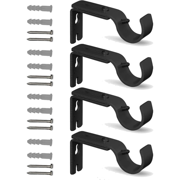 Soporte de barra de cortina ajustable QualityDen - Soportes de barra de cortina de metal con tornillos para barra de pared de 1 pulgada, resistentes y resistentes al óxido (negro - 4 piezas)