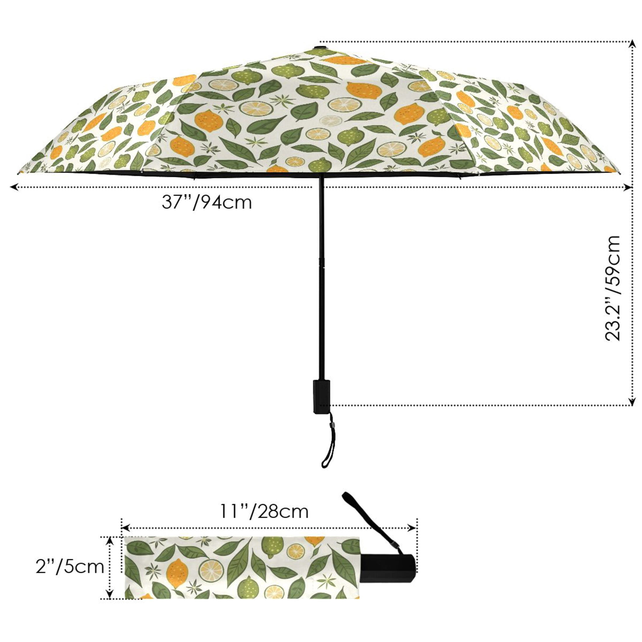 Lemon Limes Leaf Compact Sun Umbrella Windproof Travel Umbrellas for Rain Strong Portable UV Protection