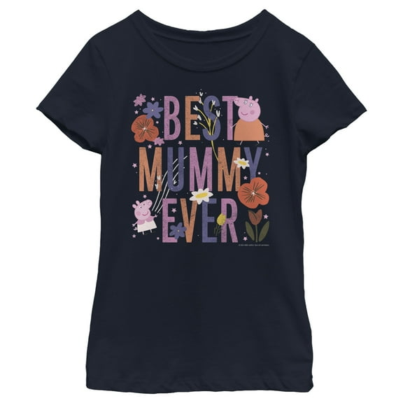 Girl's Peppa Pig Best Mummy Ever Graphic Tee Navy Blue Large