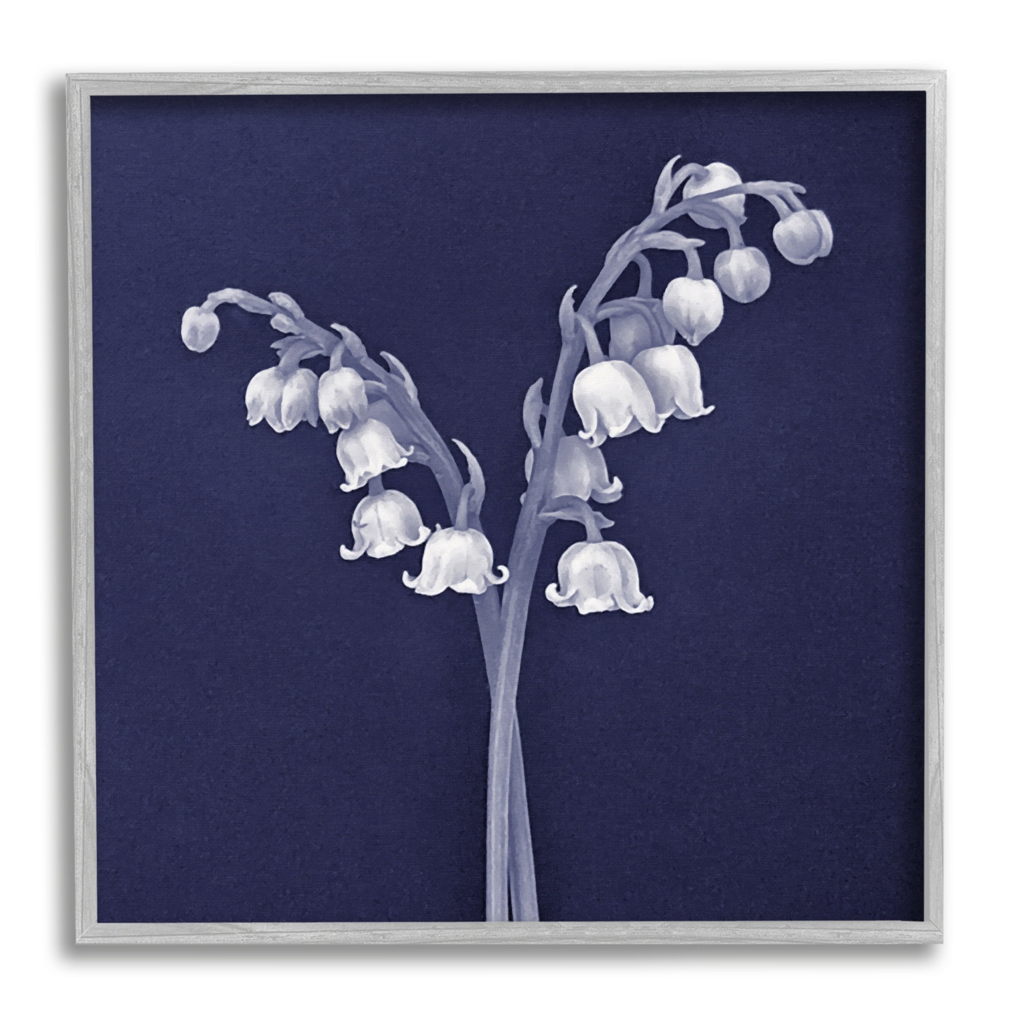 Stupell Industries Lily of Valley White Drooping Blooms Illustration Painting Gray Framed Art Print Wall Art, Design by Graffitee Studios