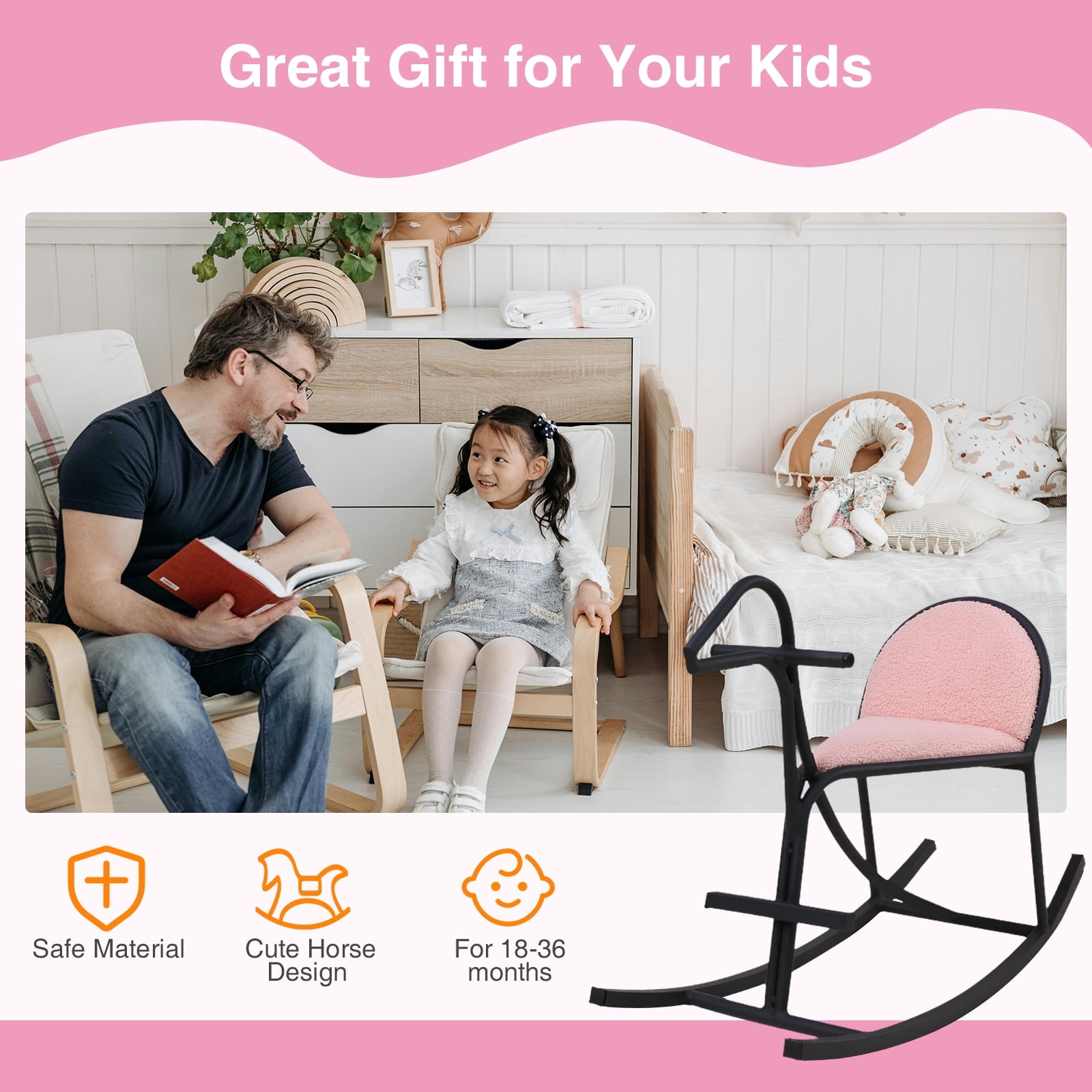 Walsport Rocking Horse for Kids,Outdoor & Indoor Balance Rocking Horse,Ride on Rocking Horse for Girls Boys