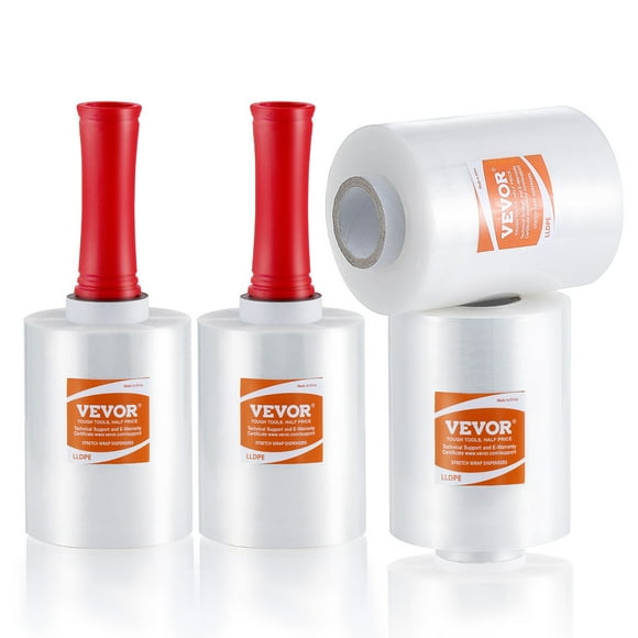 VEVOR Stretch Film, 5 inches x 1000 feet, 4 Pack, 80 Gauge Industrial Strength Clear Durable Stretch Wrap Roll, Heavy Duty Shrink Film Stretch Wrap with Handles for Pallet Wrapping Shipping Moving