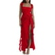thumbnail image 1 of Vestido largo sin mangas sexy con abertura alta y volantes para mujer, color liso, poliéster y spandex, XS-L-XL, 1 of 5