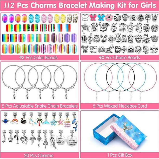 Kit De Joyería Para Niñas – Juego De Pulseras Y Collares DIY Con Caja Regalo, Colgantes Y Cuentas (80 Piezas)