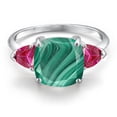 thumbnail image 3 of Gem Stone King 10K White Gold Green Malachite and Red Created Ruby Engagement Ring for Women | 5.86 Cttw | Cushion 10MM | Gemstone Birthstone | Size 9, 3 of 6