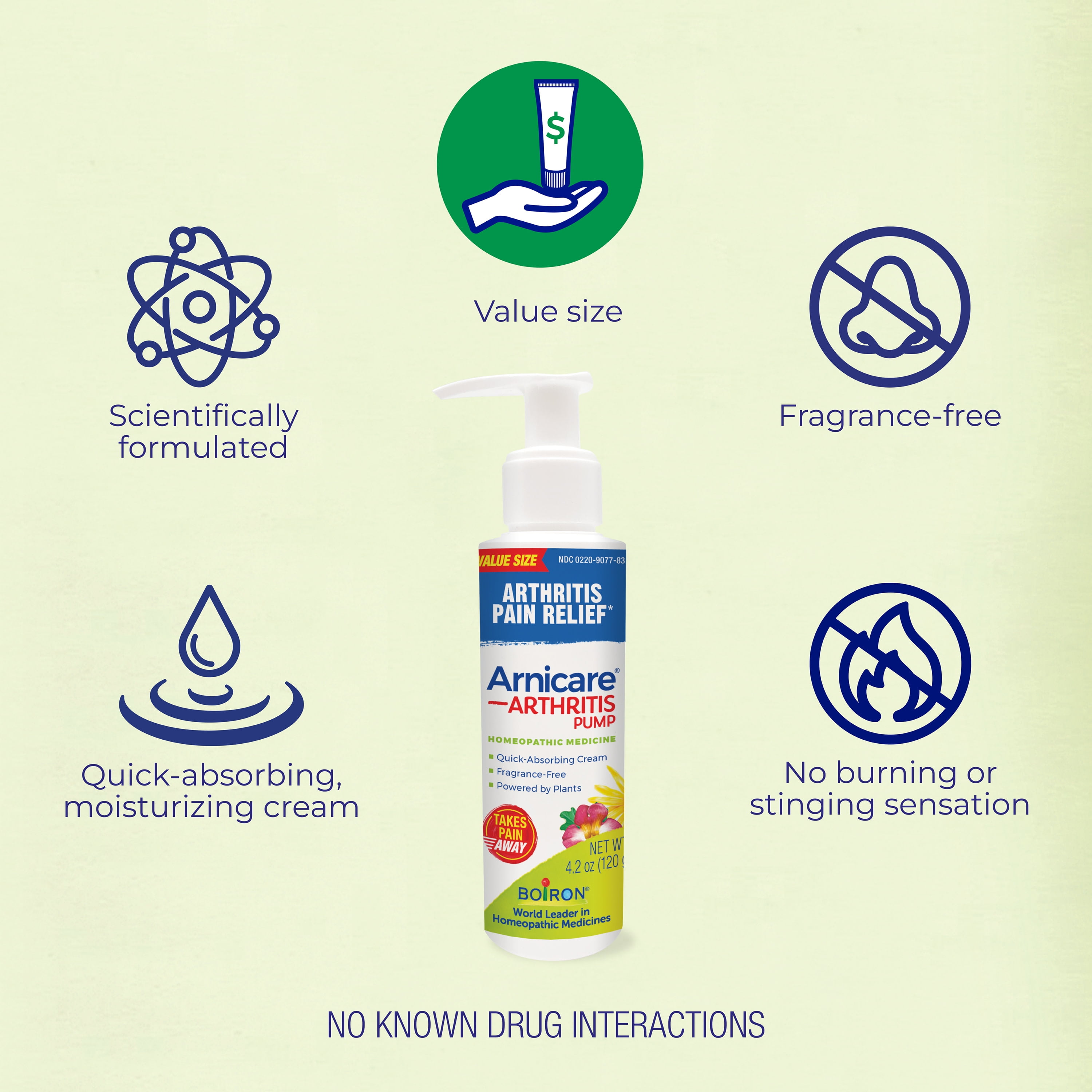 Boiron Arnicare Arthritis Cream with Devil's Claw for Arthritis Pain Relief of Joints, Muscles, Hands or Wrists, Elbow, & Knees, 4.2 oz Pump