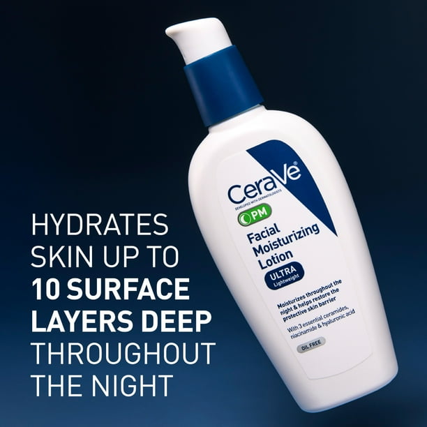 CeraVe PM Nighttime Facial Moisturizer, Lightweight Oil-free Cream