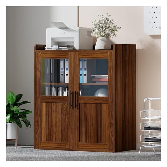 File Cabinet, Storage Cabinet with Doors and Shelves, Multipurpose Office Credenza Organizer for Living Room, Office, Walnut